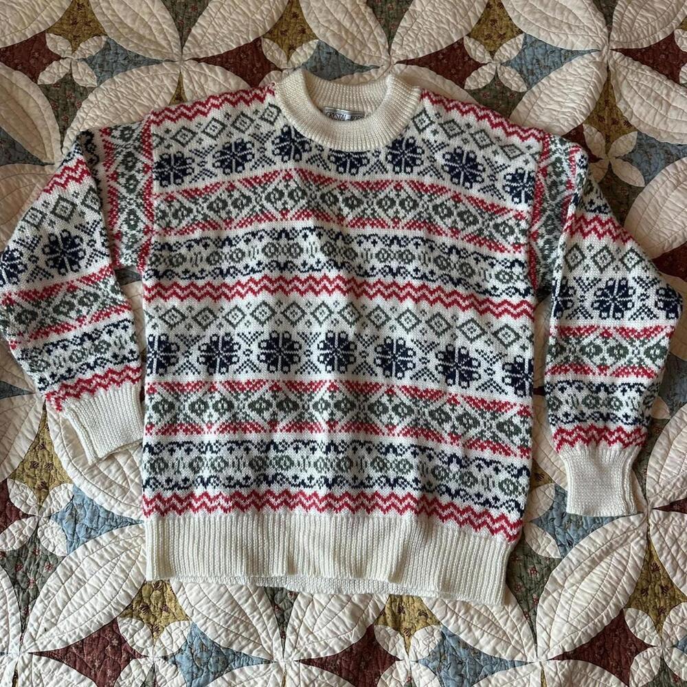 Cozy vintage 90s wool chunky knit grandpa fisherman crewneck sweater Size M